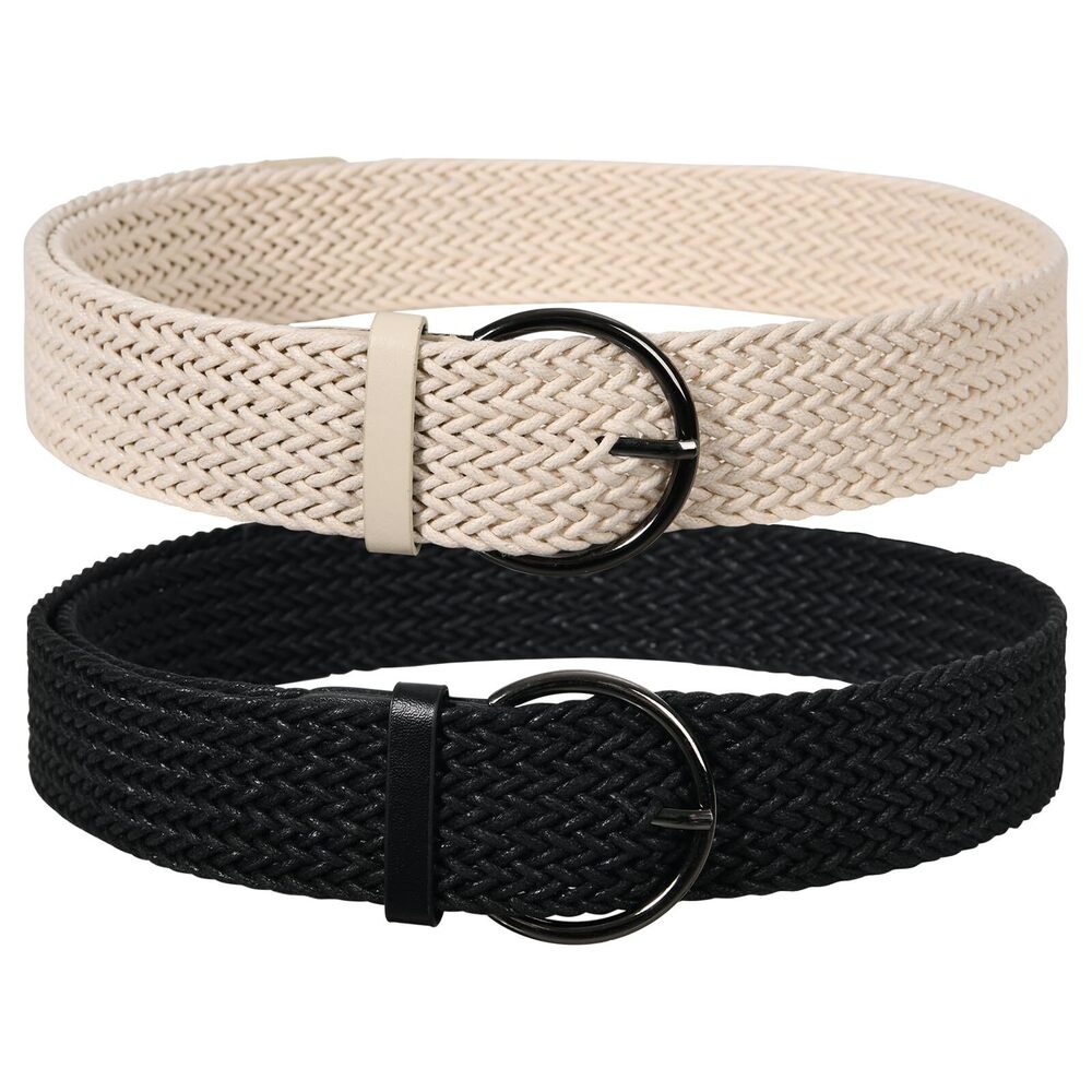 3261 2 Pack Woven Stretch Belts For Women Summer Braided Belt Wide